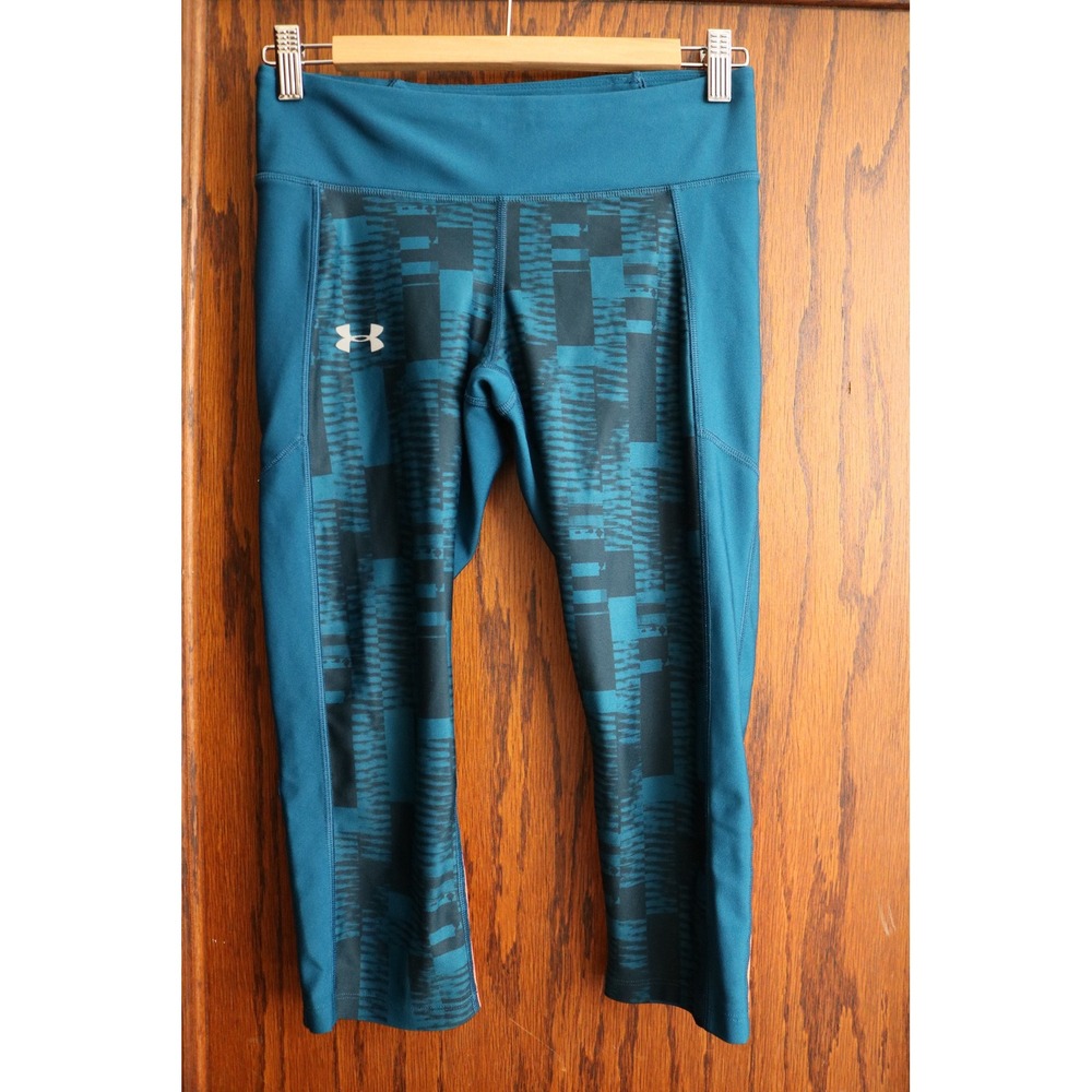 UNDER ARMOUR HeatGear Capri Leggings Womens Medium Blue Green Geometric Tights
